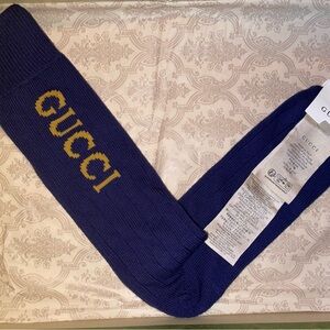 Gucci Men's Socks in Blue with Gold Logo